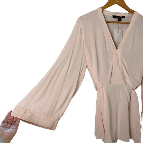 NEW Andrew Marc New York Pink Tie-Waist V-Neck‎ Blouse Long Wide Sleeves, Large - Picture 6 of 11